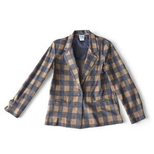 Manor Park by Cos Cob Vintage Blazer Jacket Buffalo Check Tan /‎ Grey Women's 10